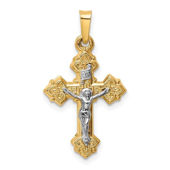 Kazi Luxury 14k Two-tone INRI Hollow Crucifix Pendant
